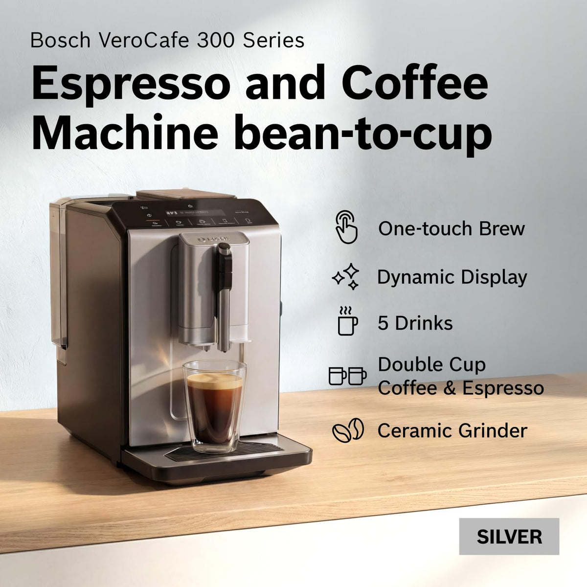 Bosch 300 Series Fully Auto Espresso Machine with Grinder and Steam Wand