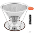 X-VESOLJE Pour Over Coffee Dripper, Paperless Pour Over Coffee Filter, Reusable Pour Over Coffee Maker Set, Dual-Layer Stainless Steel Cone Filter, Detachable Dripper Stand, Single Cup Brewer 1-4 Cup