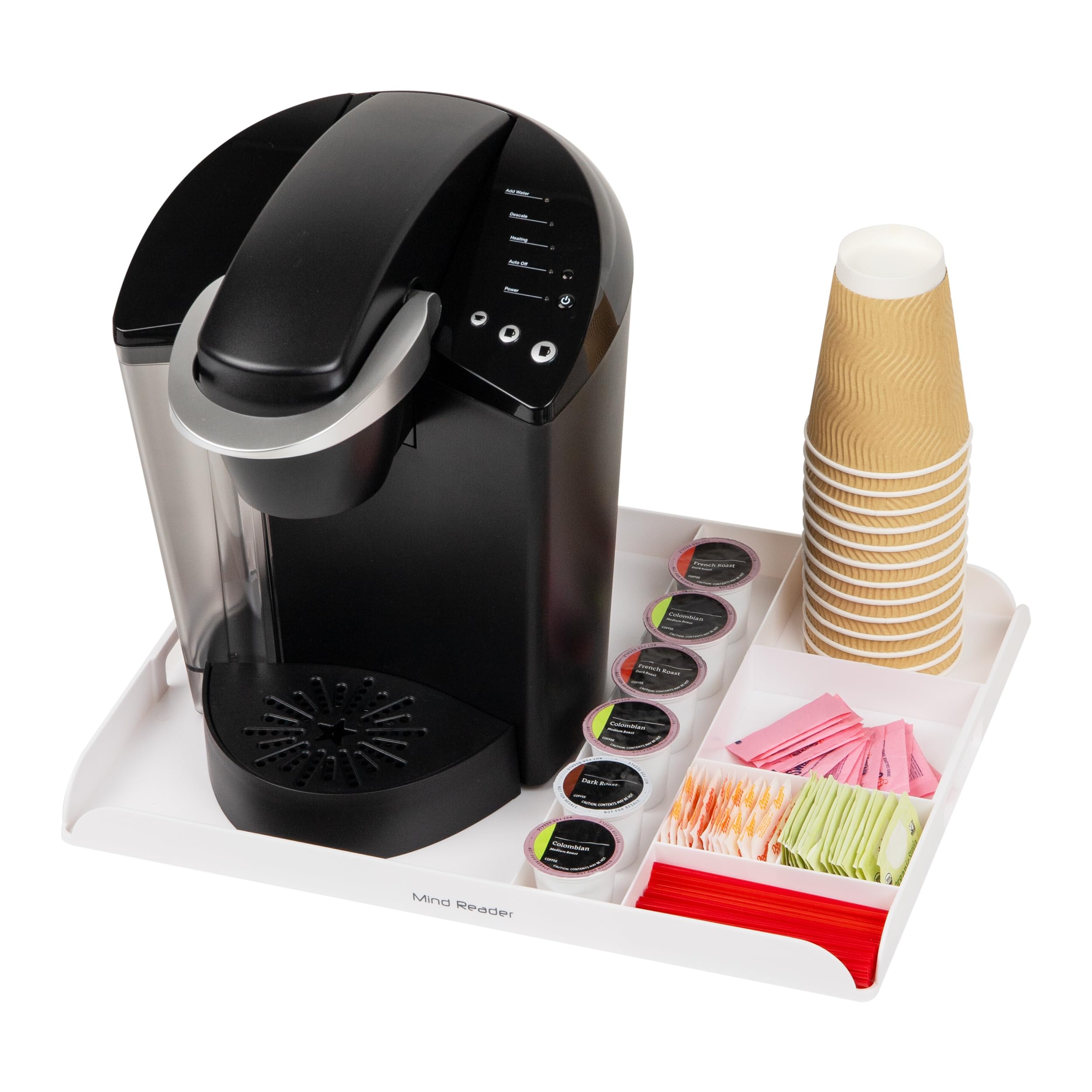 Mind Reader Coffee Station Serving Tray, 7 Pod Capacity Countertop Organizer, Storage, 17.5" L x 13.25" W x 1.25" H, Single, White