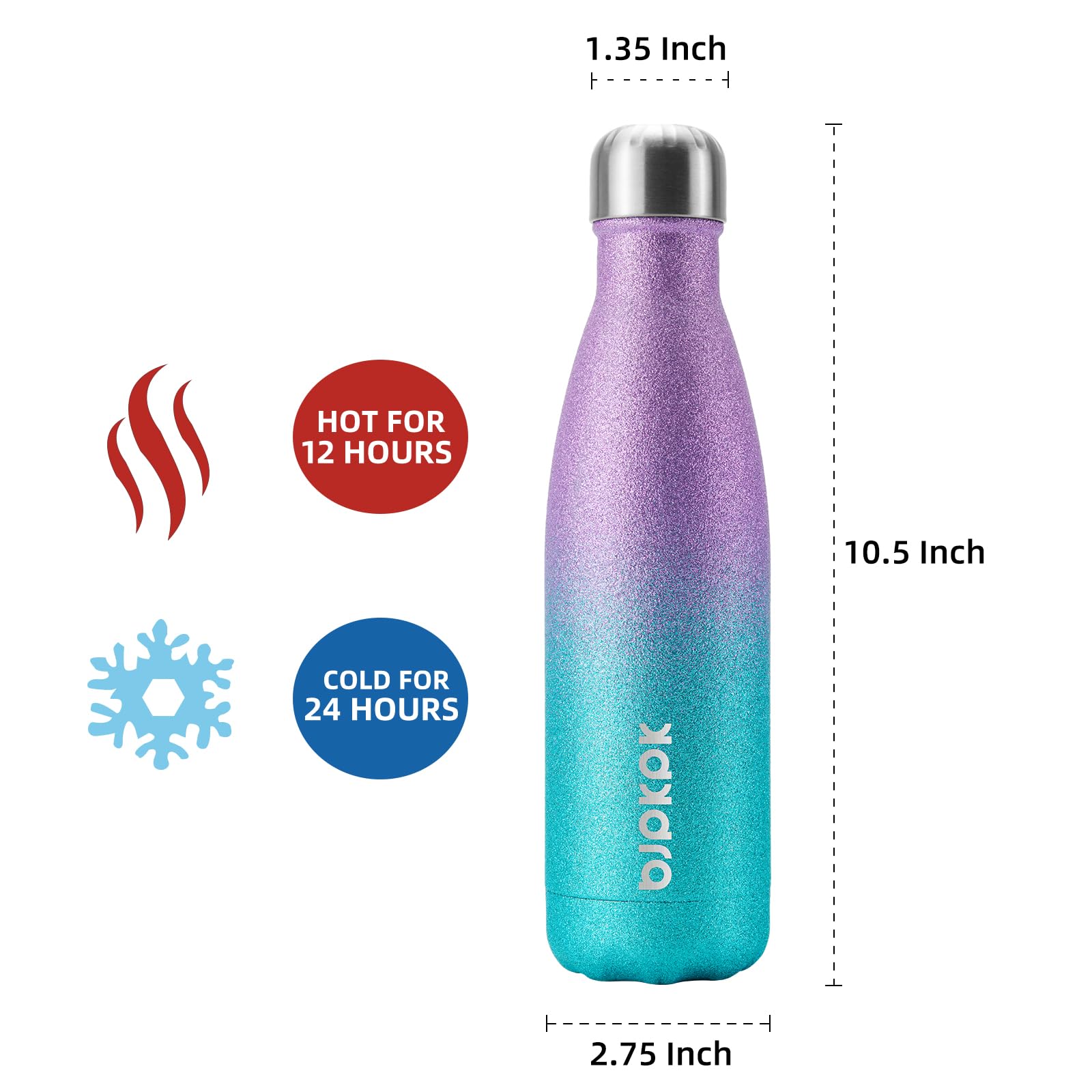 BJPKPK 17 oz Small Insulated Water Bottle, Stainless Steel, Leak Proof