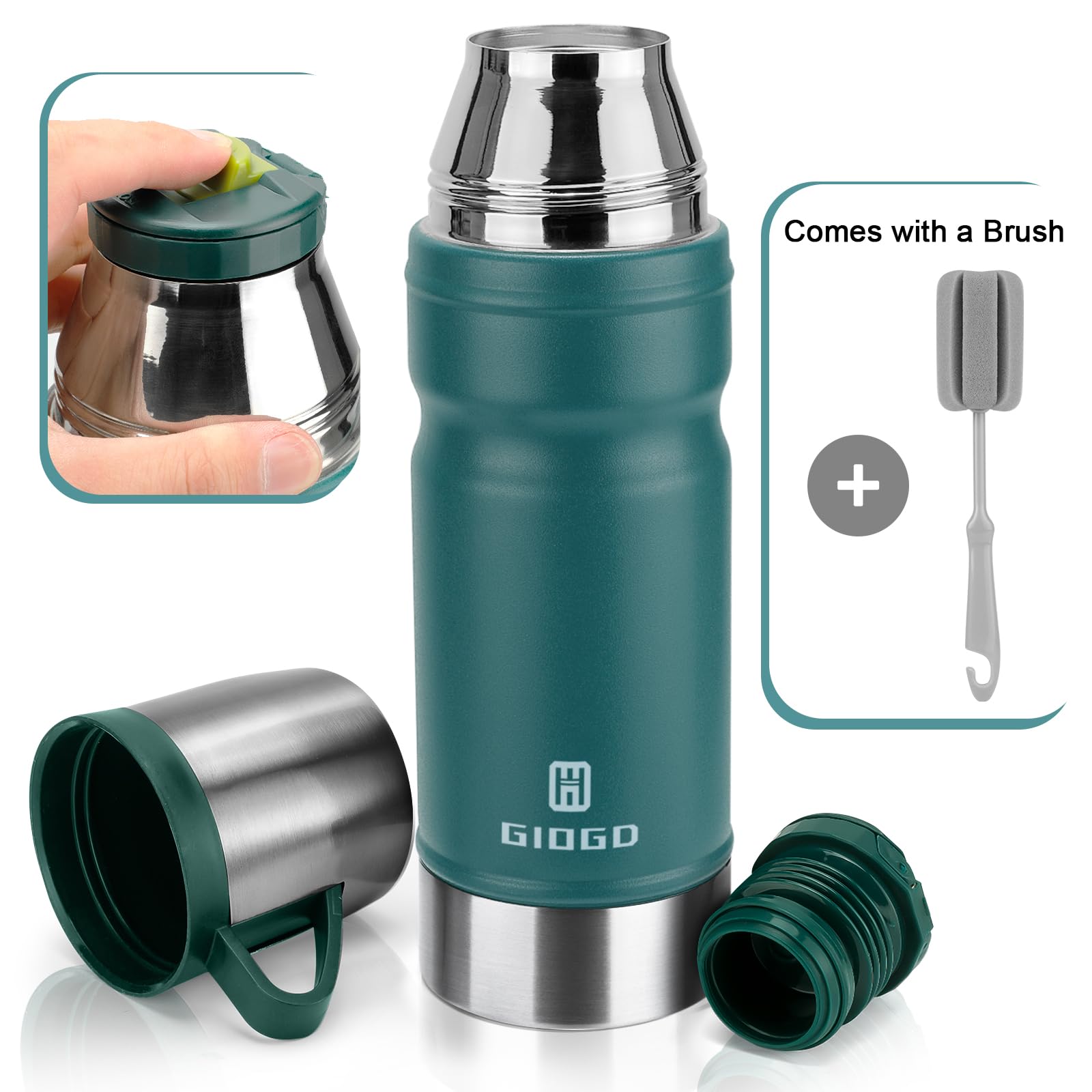 Vacuum Insulated Water Bottle Thermo Water Flask with Cup 680ml/23oz Stainless Steel Thermal Water Bottles Thermo for Hot and Cold Drinks Coffee Water(Blue,Single)