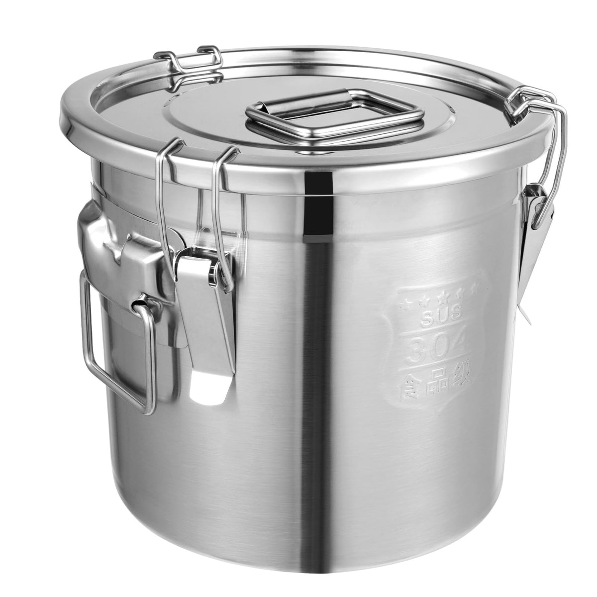 PERFERATE 304 Stainless Steel Airtight Canister 6L/12L Food Storage Bucket with Lids and Sturdy Locking Clamp Metal Cereal Rice Storage Container for Flour, Coffee Bean, Sugar, Cookie (48L)