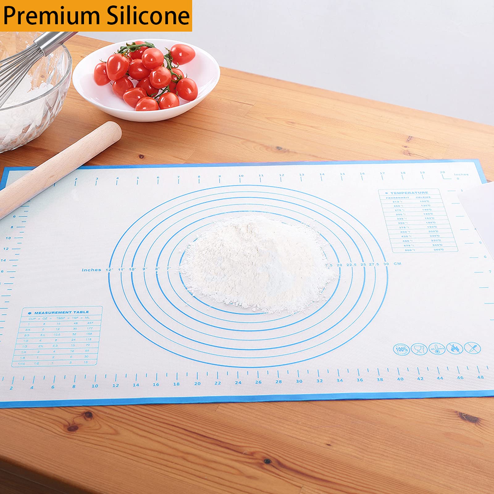 Silicone Baking Mat，Non Stick Rolling Dough with Measurements for Pie Pizza Cookies Fondant Making，Extra Thick Non Slip Silicone Pastry Mat (Blue, XXL-24"×32")