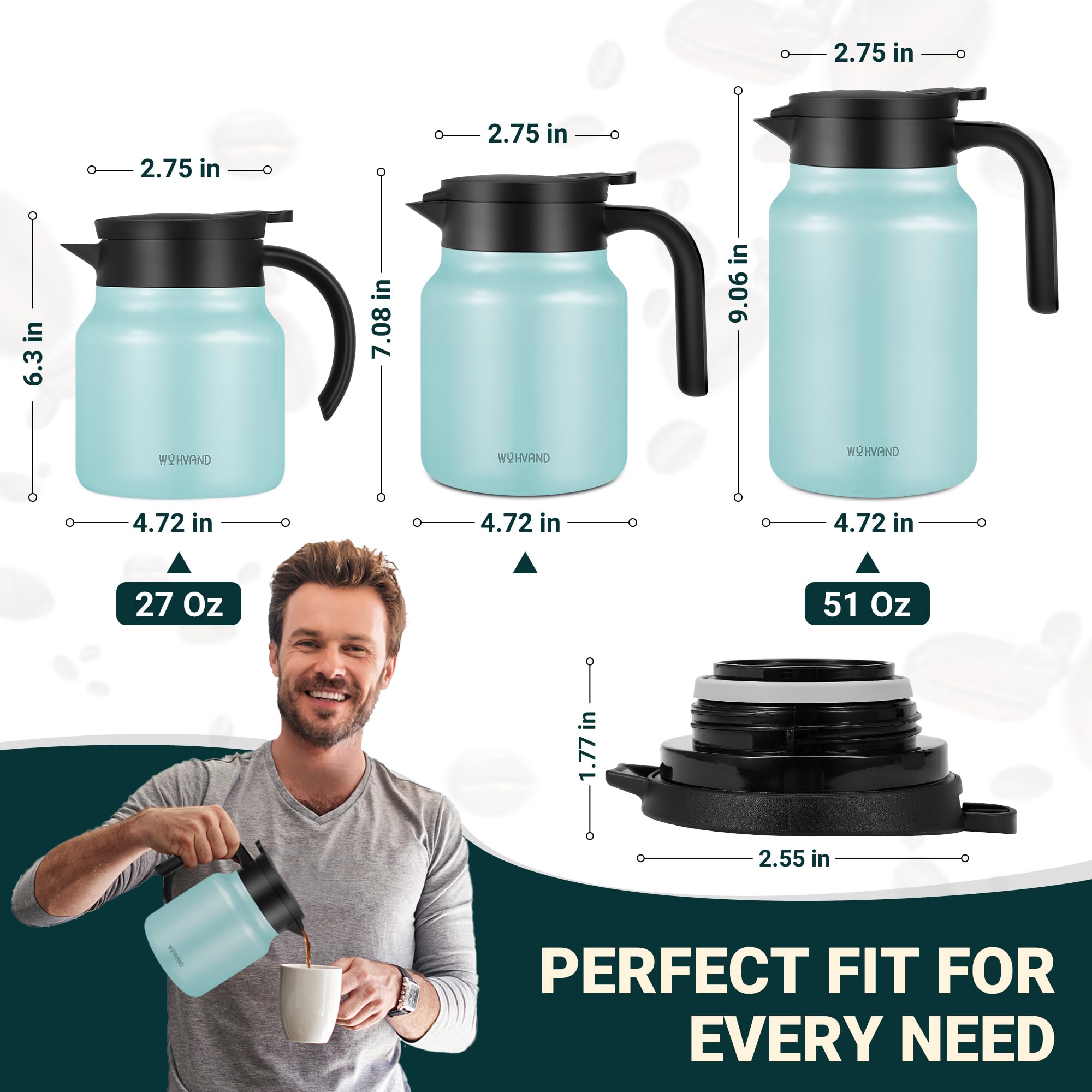 WYHVAND Small Insulated Coffee Carafe, 27 oz, Keeps Hot for 12H, Blue