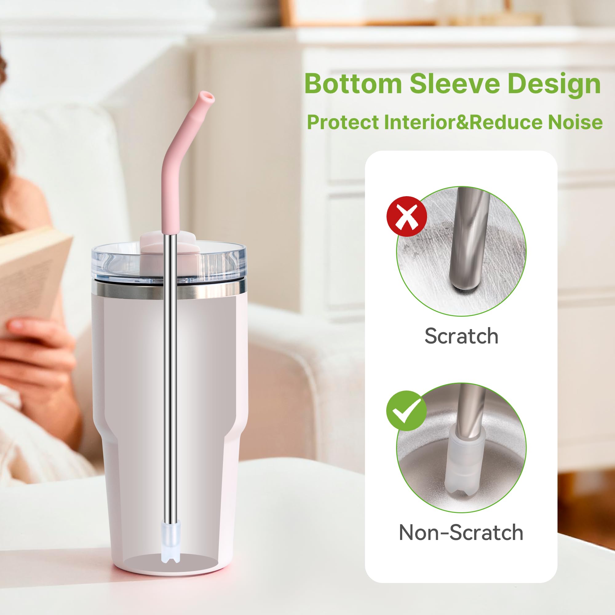 Metal Straws With Silicone Tip For Stanley Adventure Quencher H2.0 Tumbler 14 oz 20 oz, Short Straw Replacement Stainless Straws Reusable For STANLEY Cups 14oz,20 oz, Dishwasher Safe(Black)