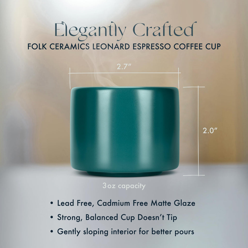 Folk Ceramics Leonard Ceramic Espresso Cups, Blue Emerald, 3oz, Set of 2