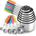 TILUCK Nesting Measuring Cups and Spoons Set, Stainless Steel with Soft Silicone Handle – Heavy Duty & Dishwasher Safe for Measuring Dry/Liquid Ingredients, Ideal for Cooking & Baking (12)