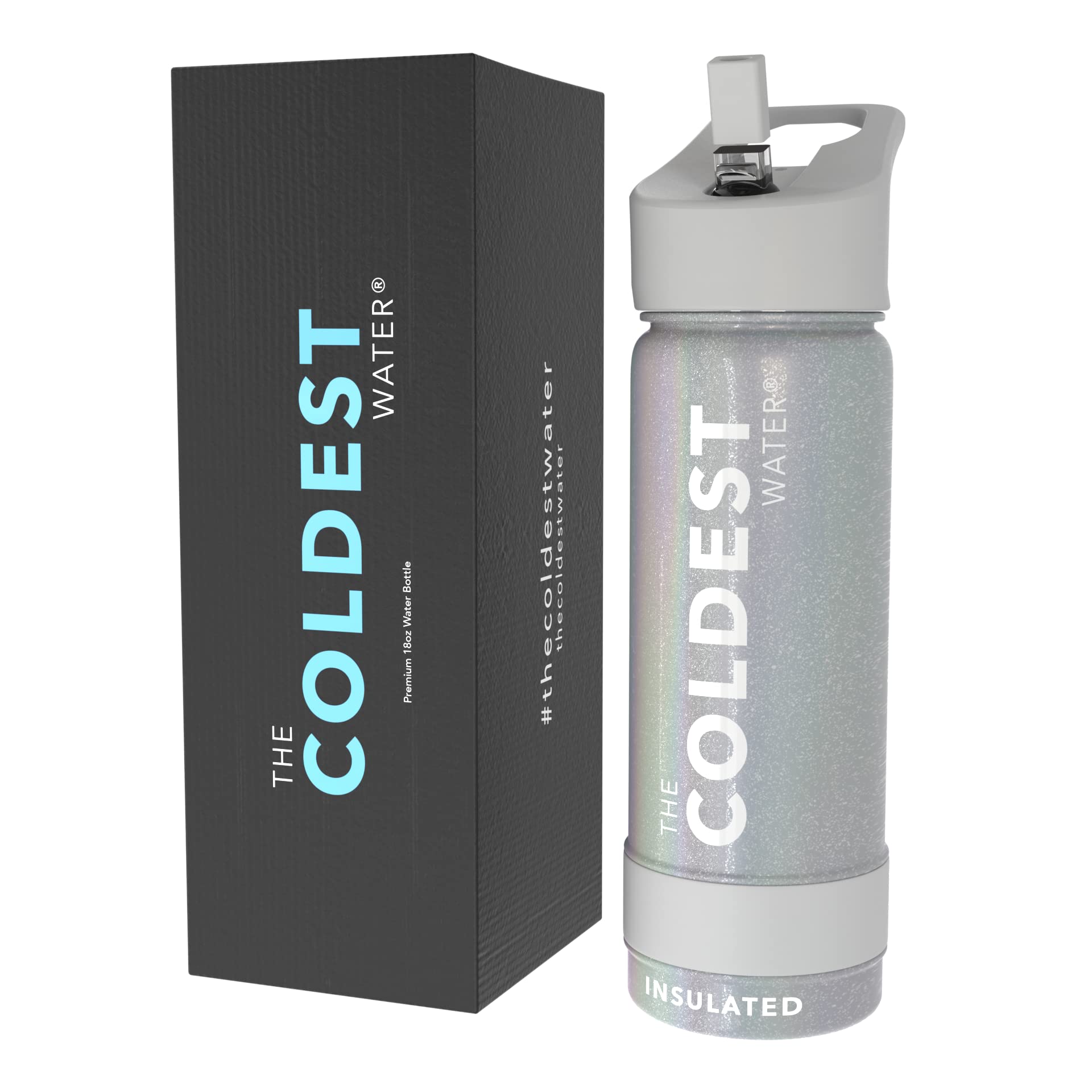 Coldest Insulated Water Bottle with Straw Lid - Stainless Steel Metal Insulated Bottle for Men & Women (Supernova Silver Glitter, 18 oz)