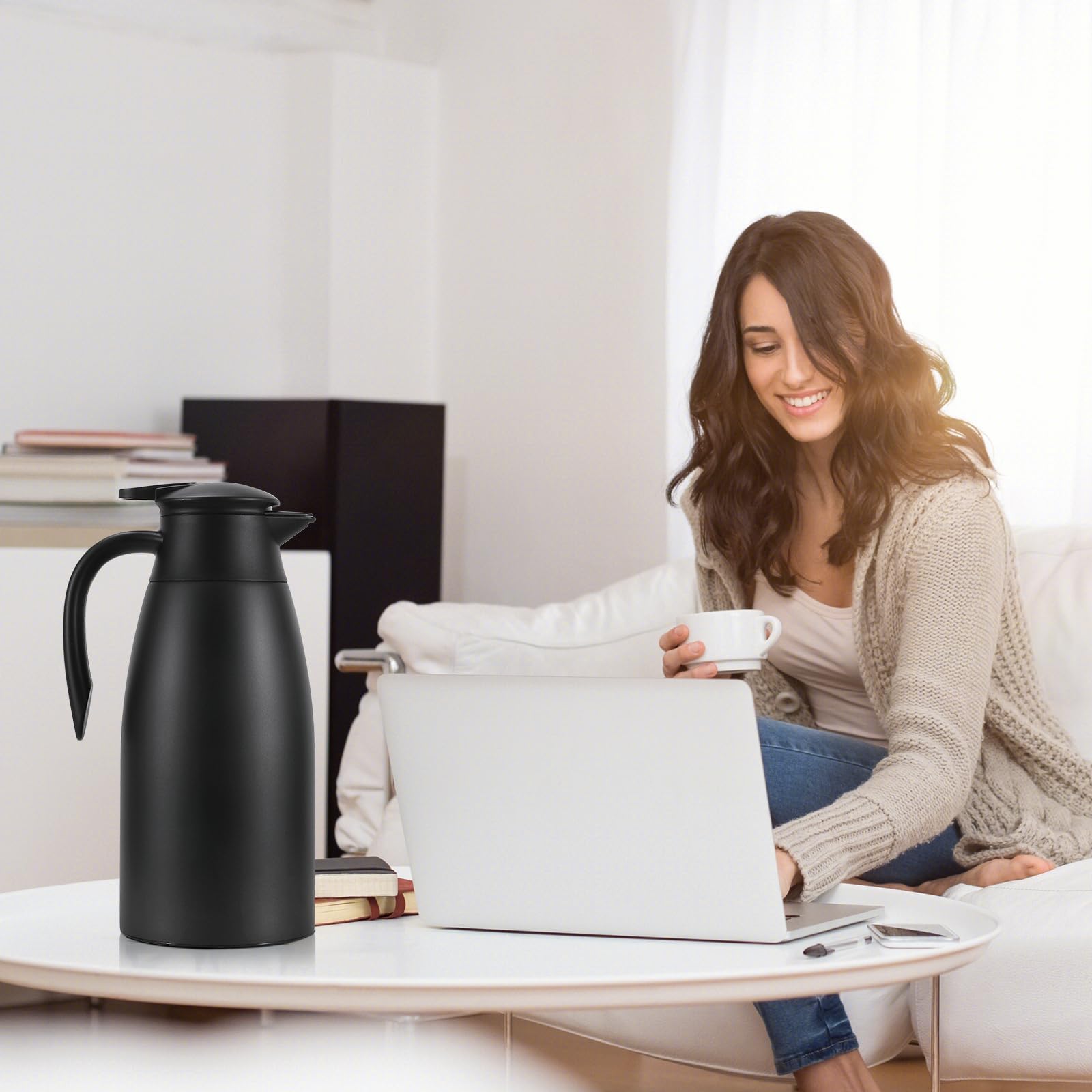 70 oz Thermal Coffee Carafe, Updated 2 PCS Insulated Stainless Steel Coffee Carafes for Keeping Hot Coffee & Water Hot Beverage-12Hours, Double Walled Vacuum Coffee Carafe(Gold+Gold)