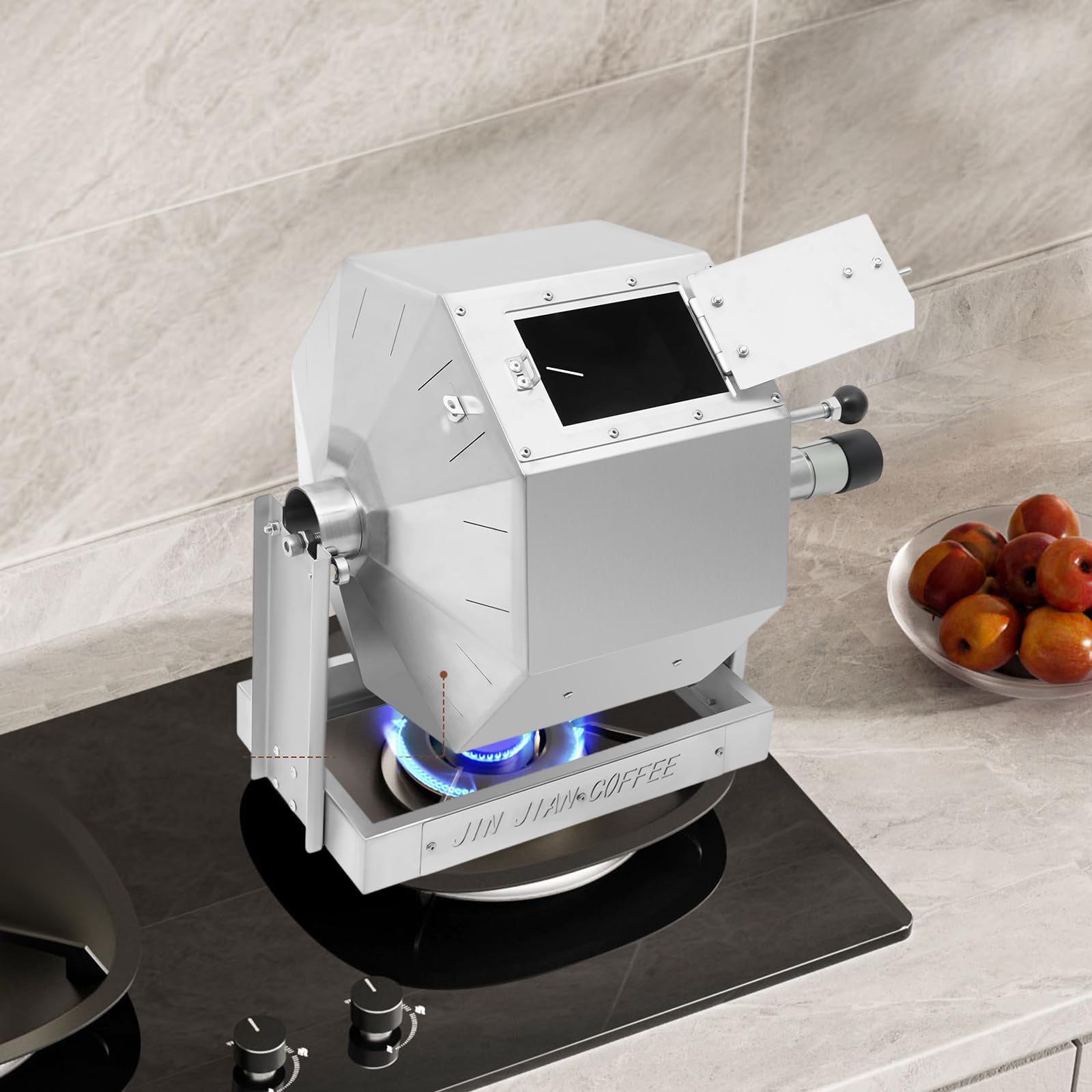 14.5L Coffee Roaster, Stainless Steel Electric Coffee Bean Roaster with Speed Controller 5-45 RPM, 14W Motor, Auto-matic Drum Type Nuts Coffee Bean Baking Machine, Home and Commercial Use Silver