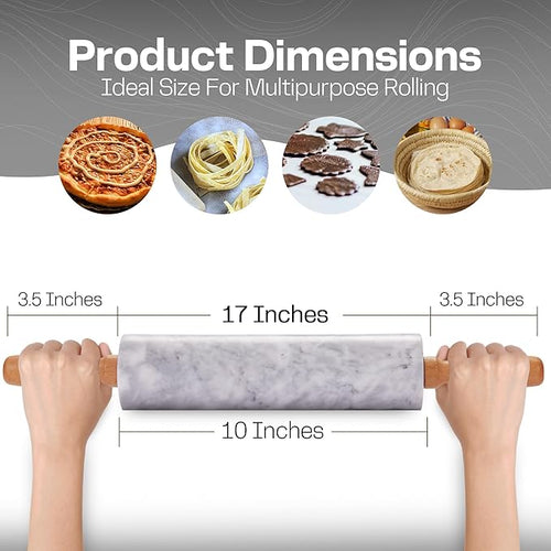 17 Inch Marble Rolling Pin with Wooden Handles & Wood Cradle, Dough Roller for Baking Pizza, Pies, Pastries, Pasta, Cookies