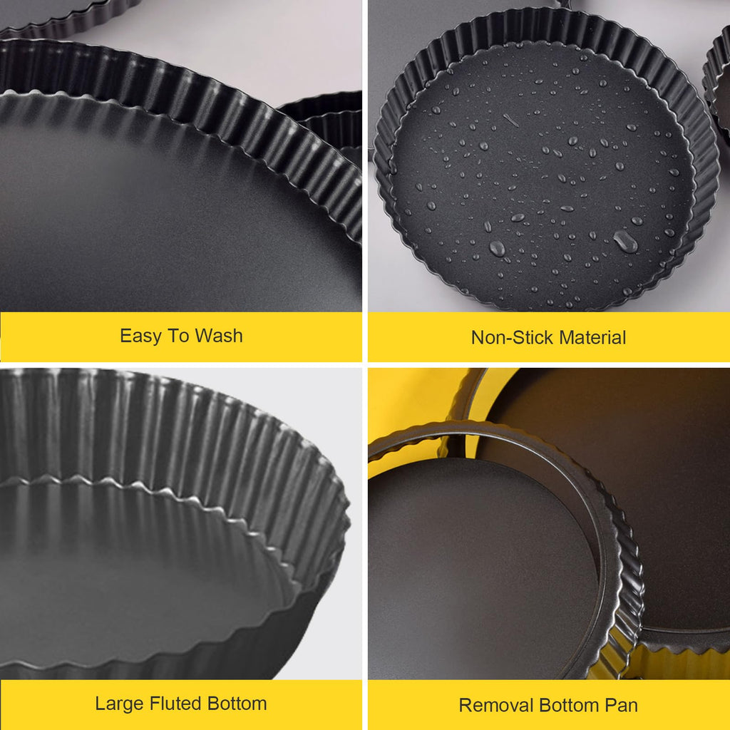 Mooisco Tart Pan Removable Bottom 8 Inch Tart Pans Round Nonstick Quiche Pan Carbon Steel Quiche Baking Dish with Fluted Edges Fruit Tart Molds for Baking Pie Mold Pizza Chiffon Cake Dessert