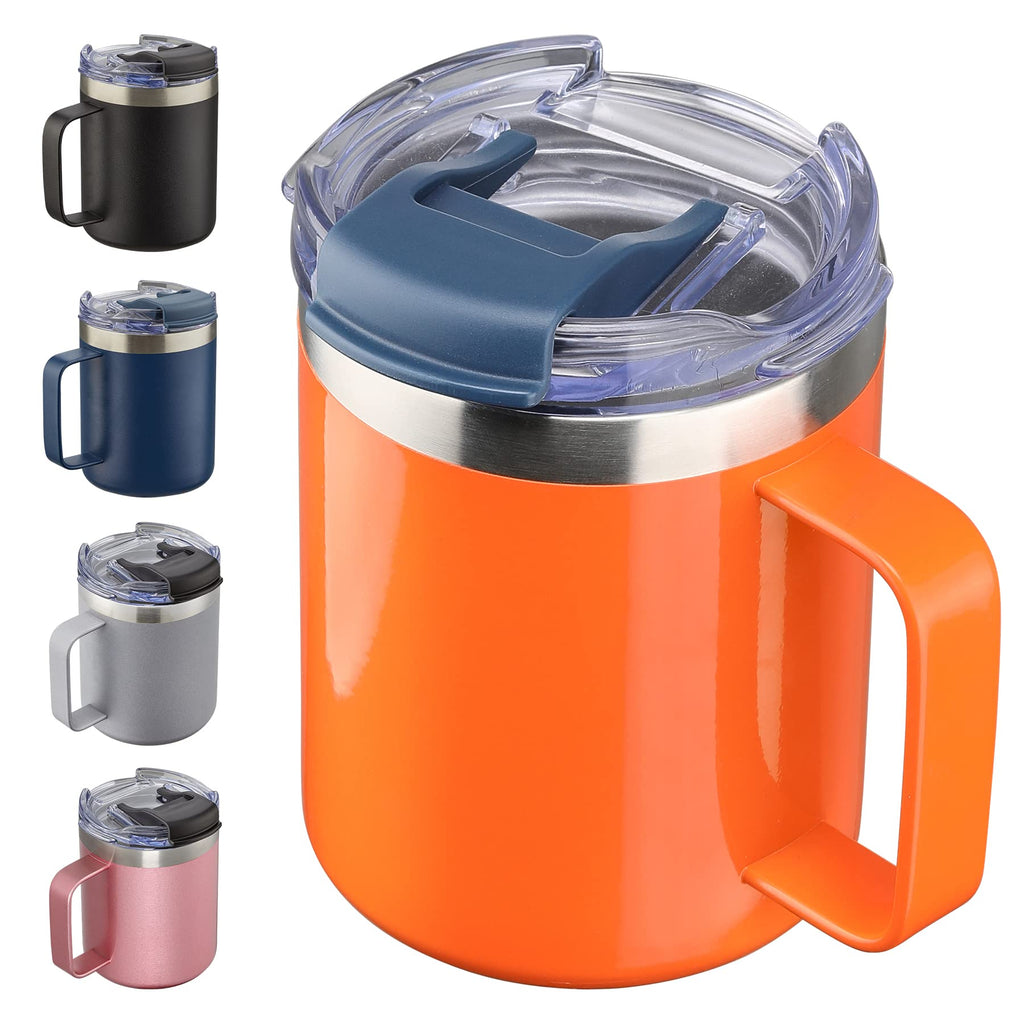 ALOUFEA 12oz Insulated Travel Coffee Mug with Handle, Orange