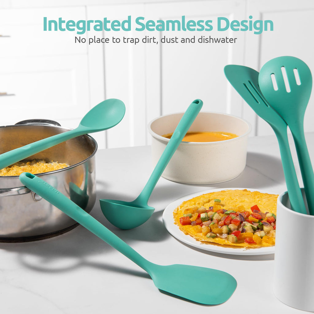 U-Taste Silicone Kitchen Cooking Utensil Set of 5, 13.6" Long, Aqua Sky