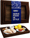Serving Trays Set of 3 - Ottoman Wood Trays for Entertainment, Food and Décor - Rustic Farmhouse Distressed Finish - Stained Wood Brown