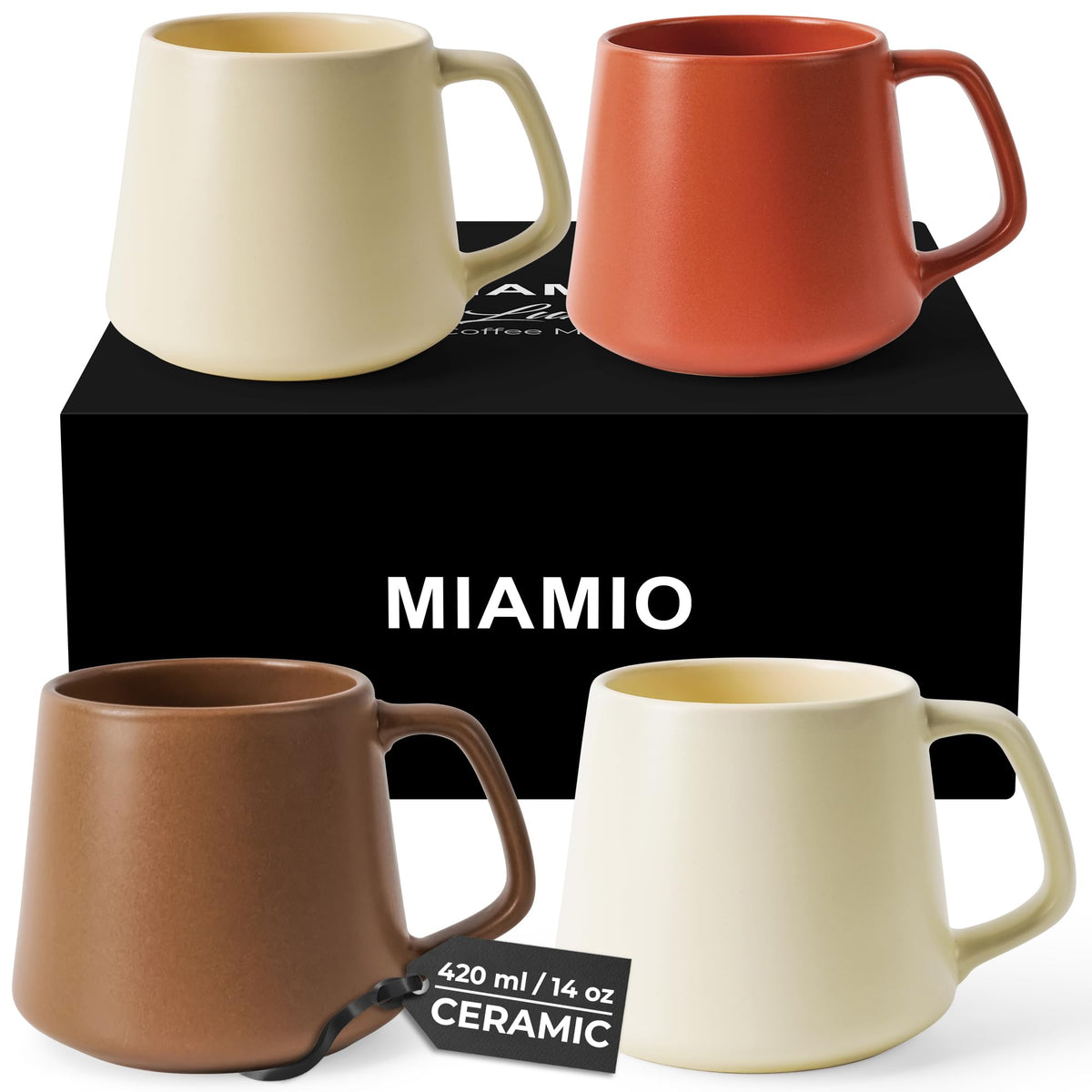 MIAMIO - Coffee Mugs Set of 4, Ceramic (14oz) - Luxe (Classic Pastel)