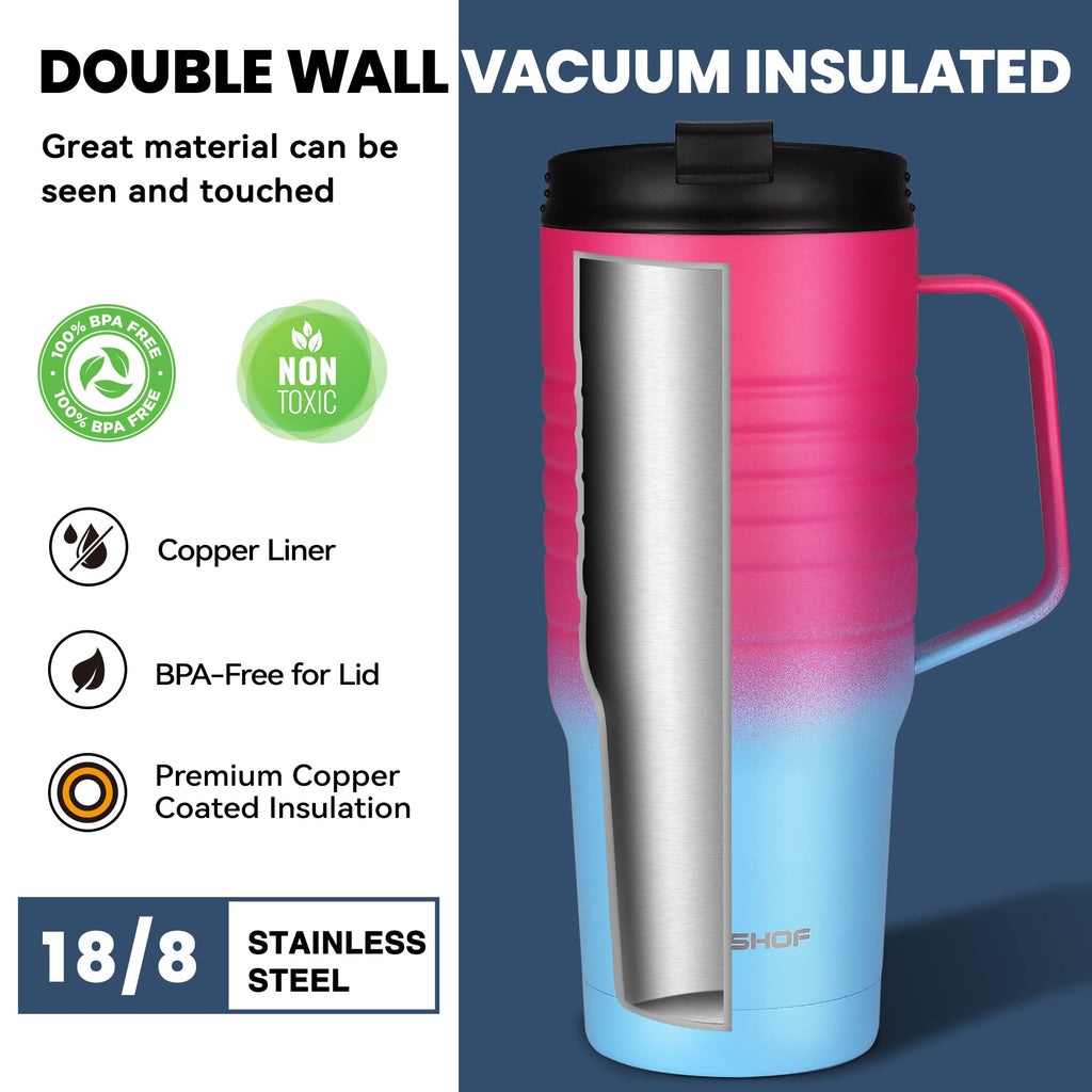 HAUSHOF 24 oz Travel Mug with Handle, Stainless Steel Vacuum Insulated Coffee Travel Mug, Double Wall Travel Mugs with Leakproof Lid, BPA Free