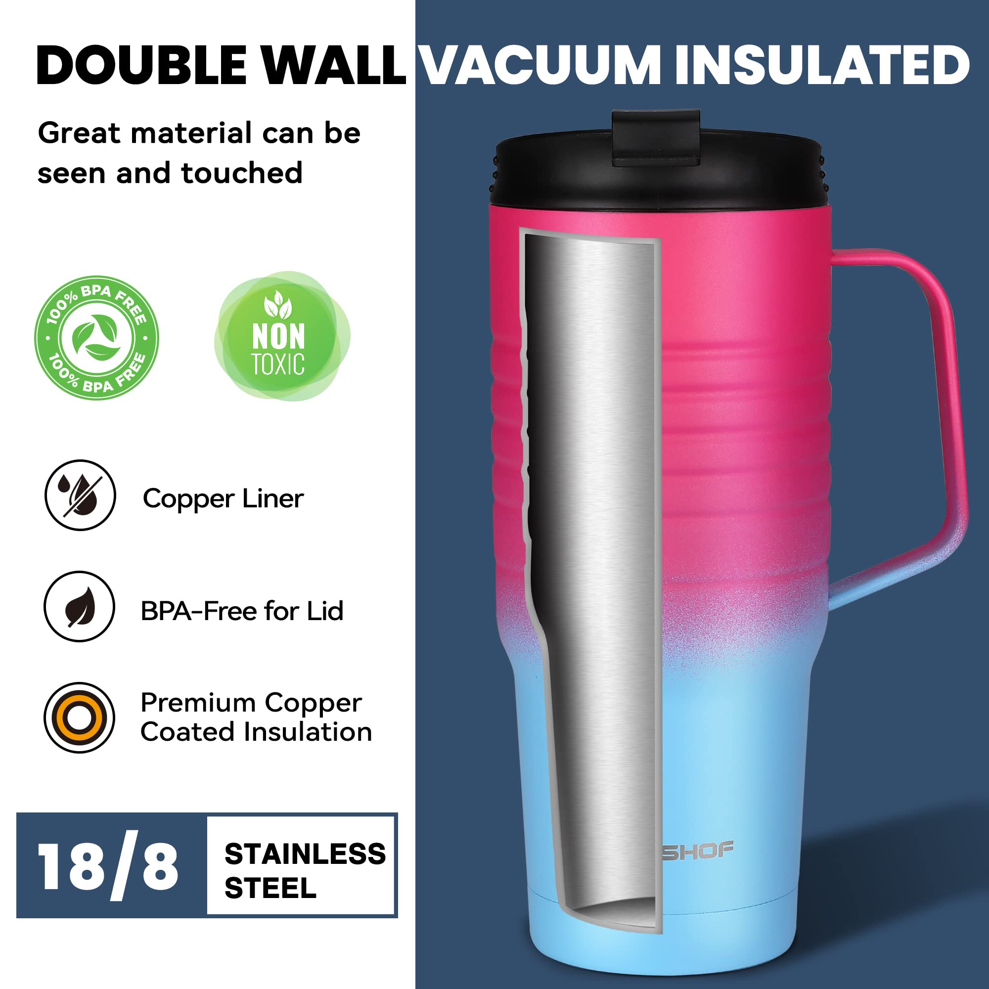 HAUSHOF 24 oz Travel Mug with Handle, Stainless Steel Vacuum Insulated Coffee Travel Mug, Double Wall Travel Mugs with Leakproof Lid, BPA Free