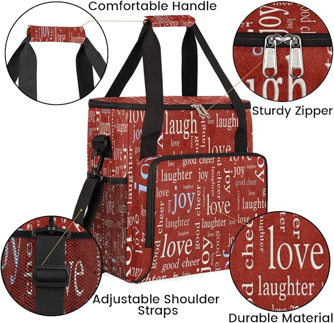 Love Joy Laugh Letter Red Coffee Maker Carrying Bag, Coffee Machine Travel Storage Tote Bag Compatible with K-Mini or K-Mini Plus, Portable Single Serve Coffee Brewer Case with Pockets for K-Cup Pods