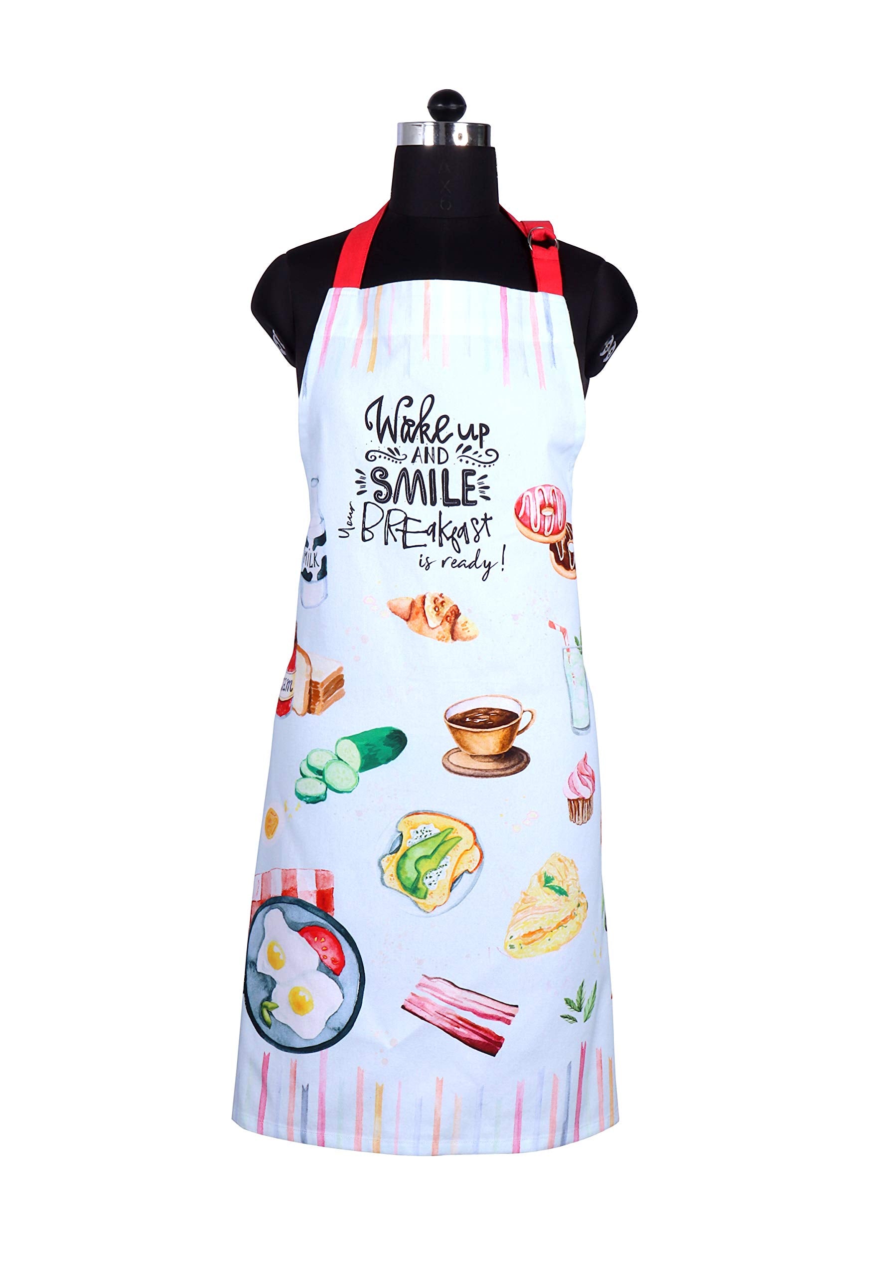 AMOUR INFINI Aprons for Women Cotton Washable Breakfast Apron 27.5 x 33 Inches Adjustable Strap & Waist Ties for Baking Cooking Gardening Spring Apron