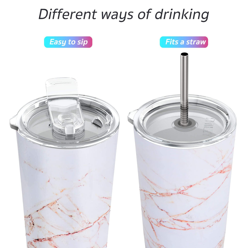 THILY Stainless Steel Vacuum Insulated Tumbler Travel Mug 26 oz Coffee Cup with 2 Lids and Straws, Splash Proof, Keep Ice Drinks Cold, Gold Marble