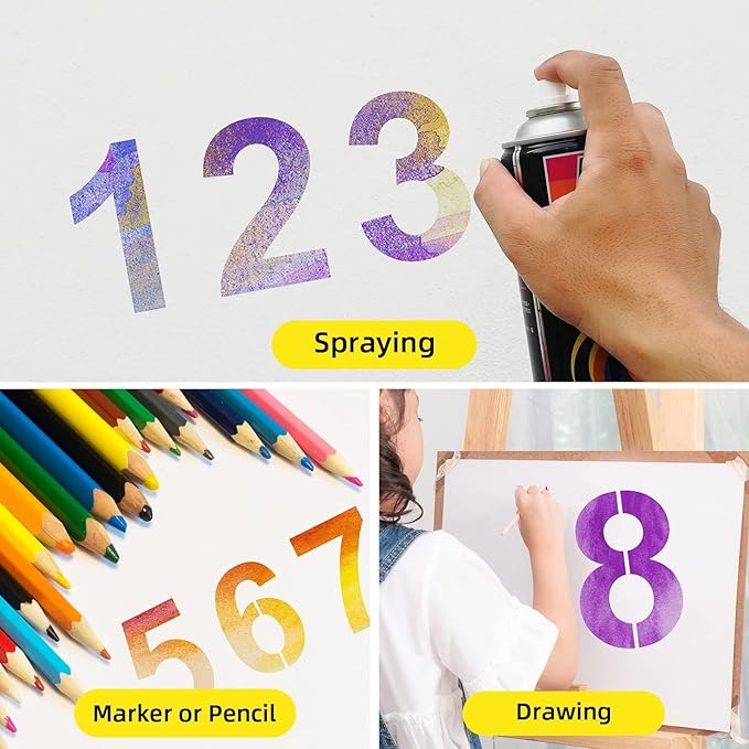8 Inch Plastic Number Stencils Set - Reusable Digital Templates for Cake, Address, Painting