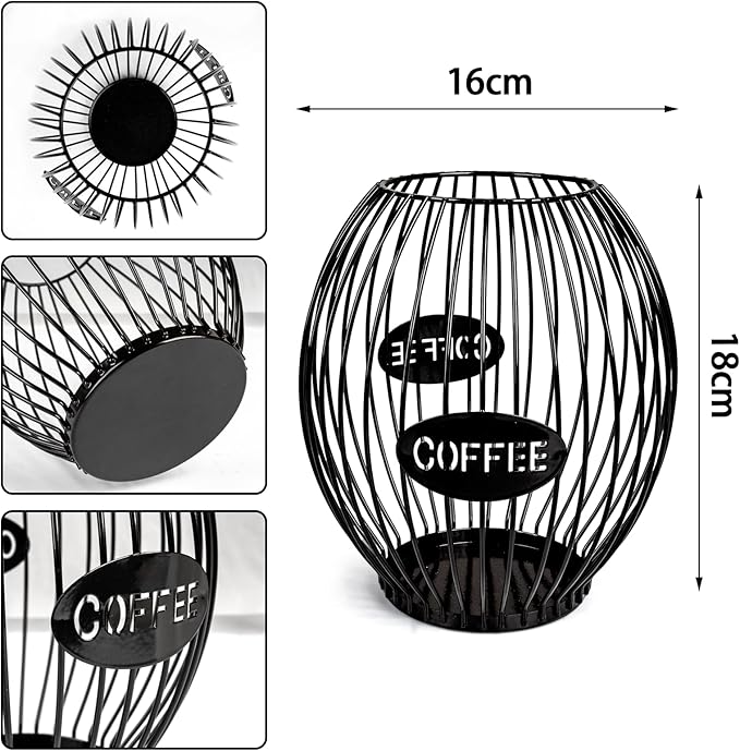 Stainless Steel Elliptical Cup Coffee Basket pods holder Sturdy for Home or Office Kitchen Counter Organizer Espresso Capsule (Black)