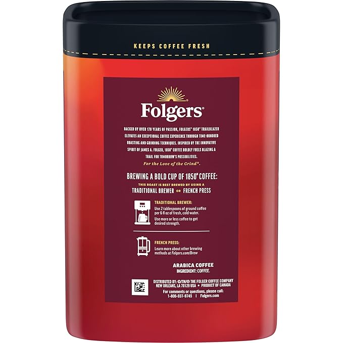 Folgers 1850 Trailblazer Medium-Dark Roast Ground Coffee, 12 Ounce (Pack of 6)