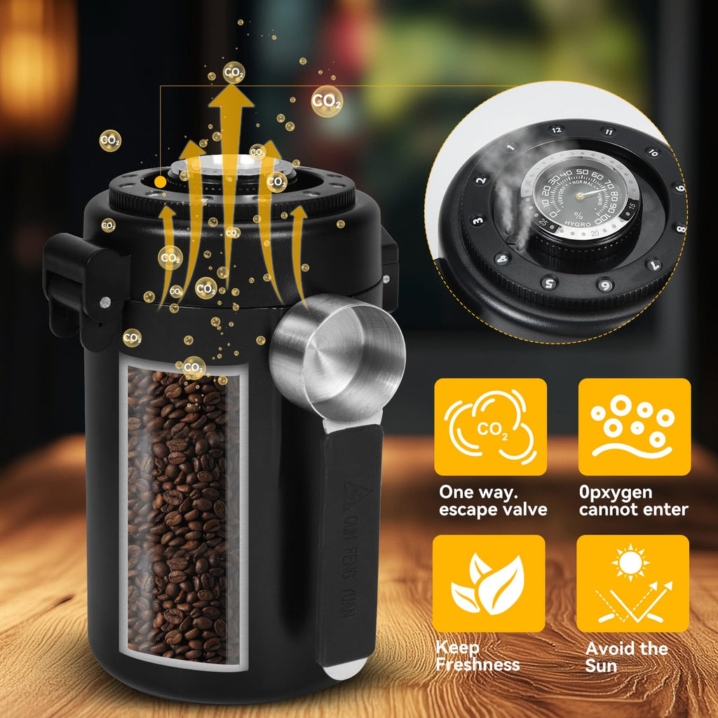 ZENTORIQ Coffee Canister, Airtight Stainless Steel Kitchen Food Storage Container With Spoon And Date Tracker, For Ground Coffee, Cereal, Bean, Tea,Sugar (black)