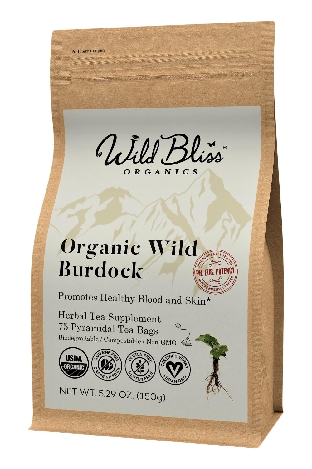 Wild Bliss Organic Chamomile Tea - Caffeine Free Calming Herbal Support - Pharmacopoeia Potency - 20 Plant Based Tea Bags