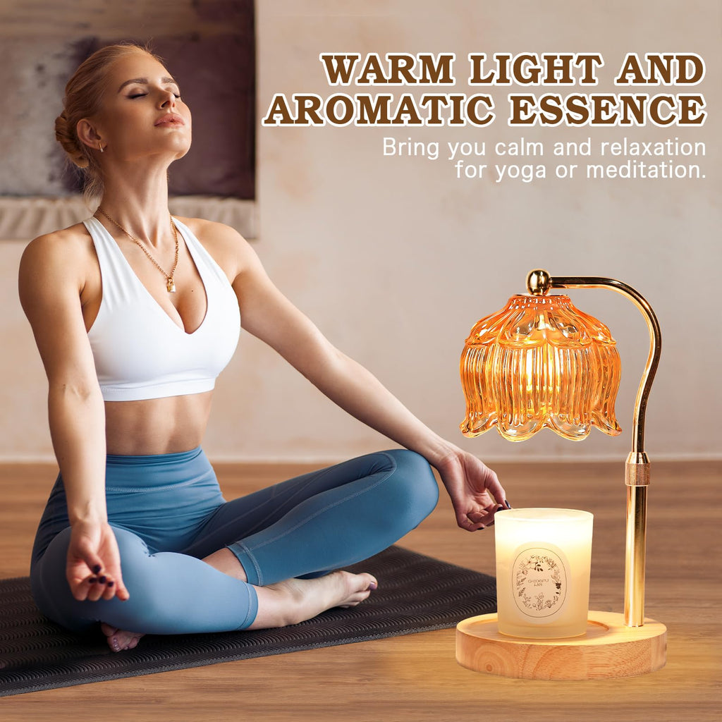 Funistree Flower Candle Warmer Lamp with Timer, Dimmable Candle Lamp Warmer, Christmas Birthday Gifts for Women Mom Her, Housewarming Home Decor, Lotus Wax Warmer for Yankee Candles - Warm Amber