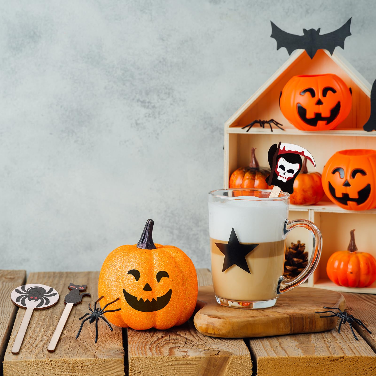 Jinei 120 Pcs Halloween Coffee Stirrers Stir Sticks Natural Wooden Stir Sticks Disposable Drink Stirrers for Stirring Hot Chocolate Milkshake Restaurant Home Office