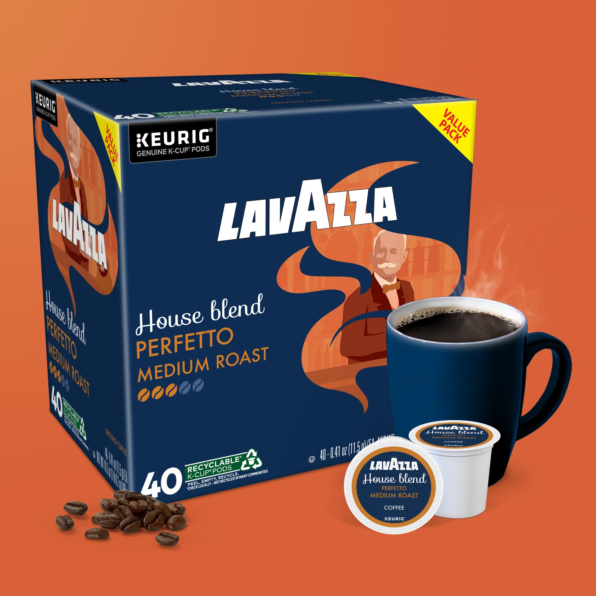 Lavazza House Blend Perfetto, Single-Serve Keurig K-Cup Pods, Medium Roast Coffee, 40-Count Box