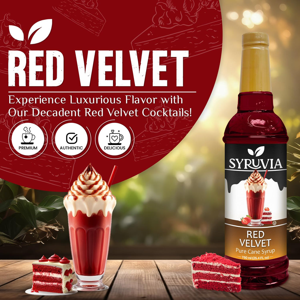 Syruvia Red Velvet Syrup, Flavored Syrup for Lattes, Drinks, Cappuccinos, Iced Coffees, Espresso Drinks – 25.4 fl oz