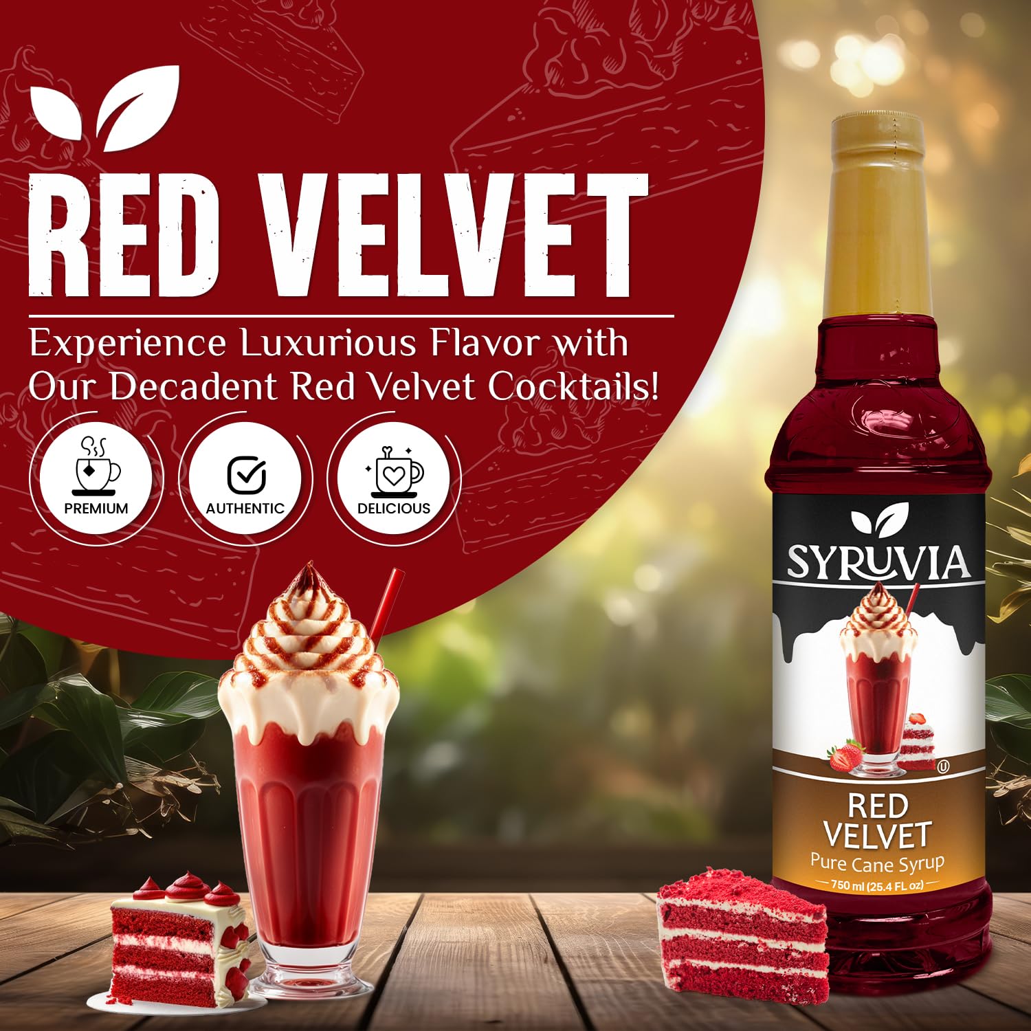 Syruvia Red Velvet Syrup, Flavored Syrup for Lattes, Drinks, Cappuccinos, Iced Coffees, Espresso Drinks – 25.4 fl oz