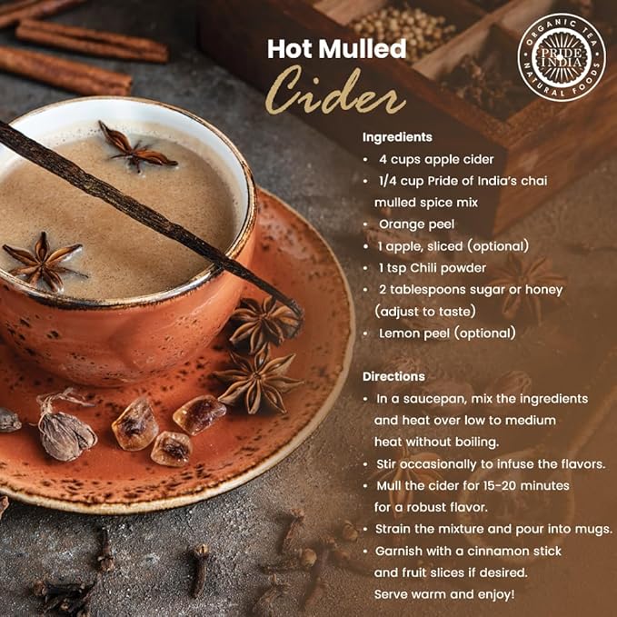 Pride of India | Chai Masala Mulling Spice Mix 6 oz (170 gm) Medium Dual Sifter Jar | Gourmet Spice Mix for Teas & Coffee | Caffeine Free | Authentic Mulling Spice Blend | Vegan & Gluten-Free | Easy to Store