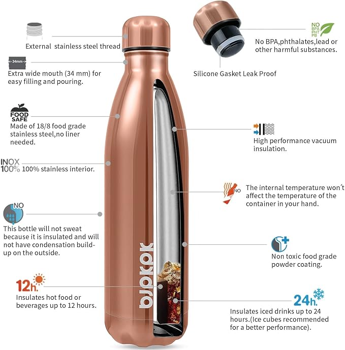 BJPKPK 25oz Stainless Steel Insulated Water Bottle Metal Thermos Water Bottle For Travel, Shining Copper