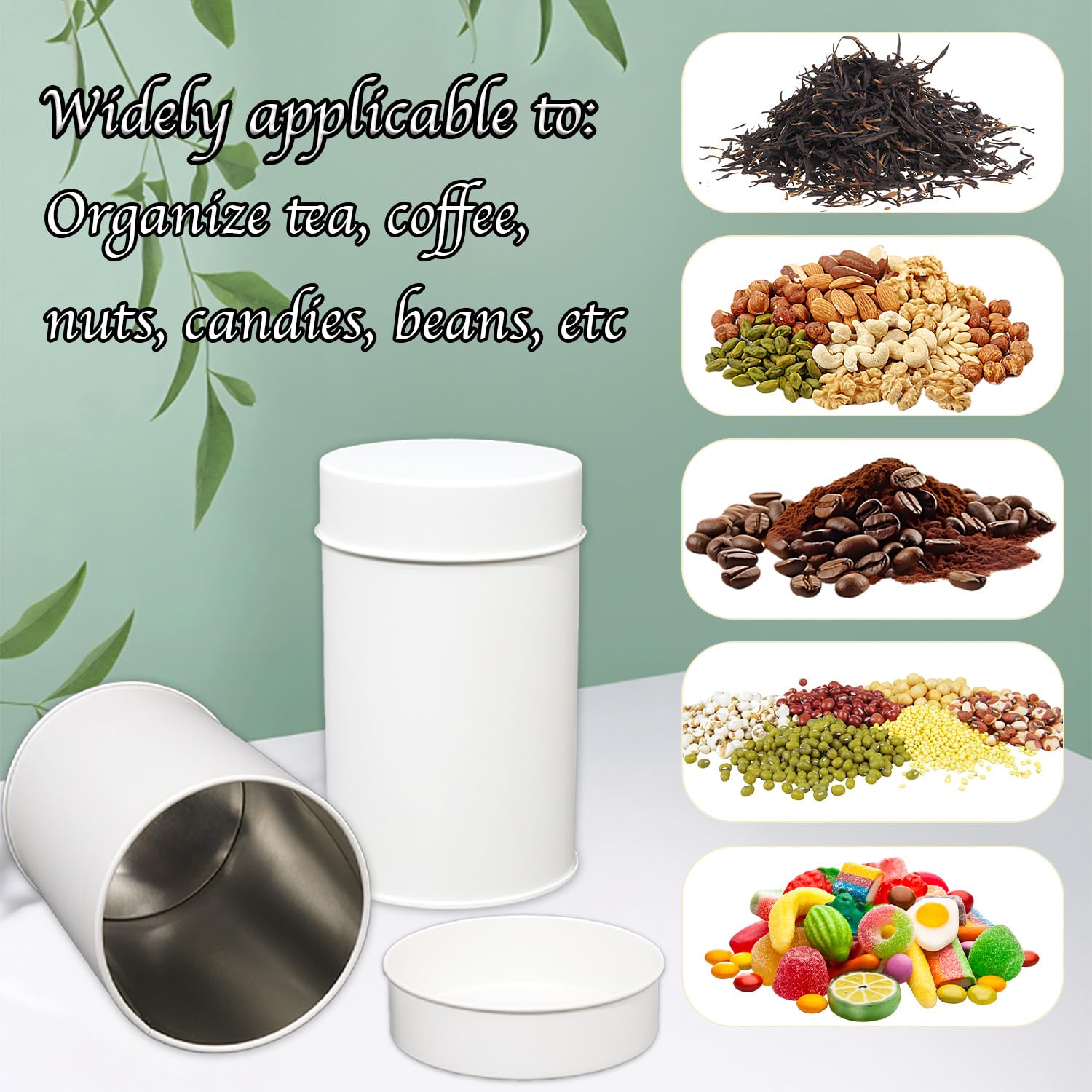 Wuqoioo Tea Canister, 6 Pack Tea Tin Loose Leaf Tea Storage Tea Tins For Loose Tea, Tea Storage Loose Leaf Metal Tea Tin Canister For Loose Tea Storage Coffee Sugar Candy Herbs And Spices (White)