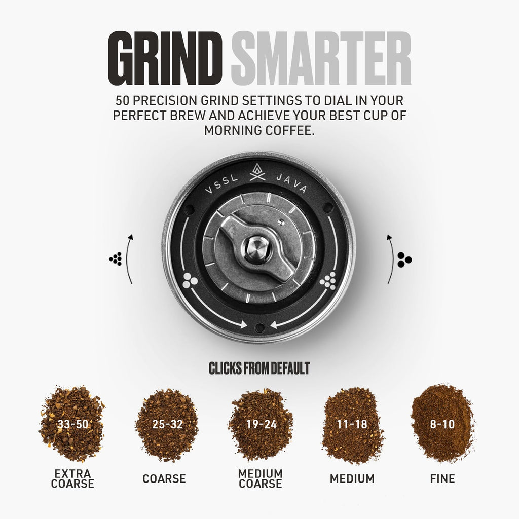 VSSL Java G45 Premium Manual Coffee Grinder | Portable Coffee Grinder for Camping or Hiking | Straight Handle French Press, Drip, Espresso with Stainless Steel Conical Burr Mill | 20 gram capacity