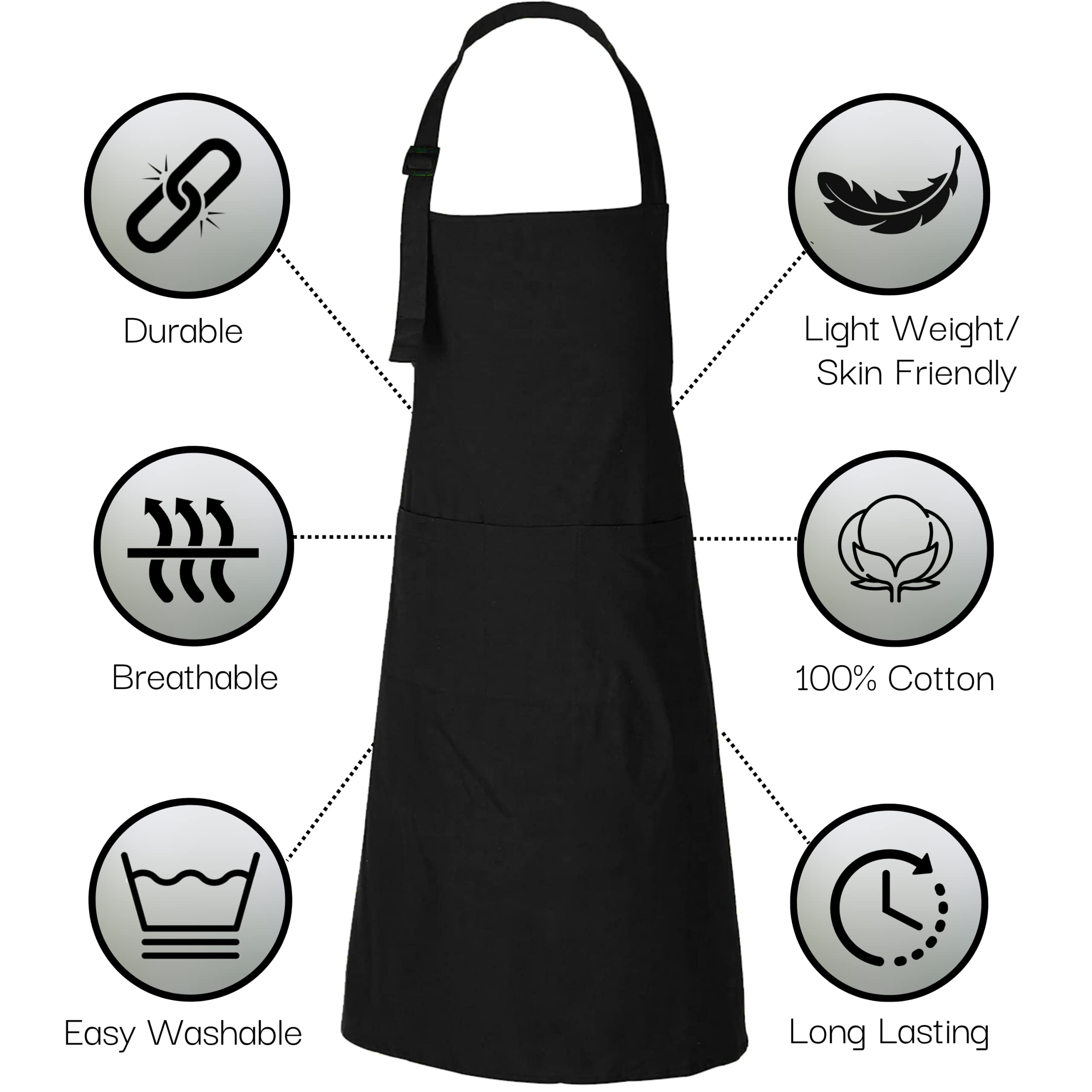 RAJRANG 2 Pack Black Kitchen Aprons for Women with Pockets BiB Aprons for Cooking BBQ Chef Apron for Men 35x27 Inch