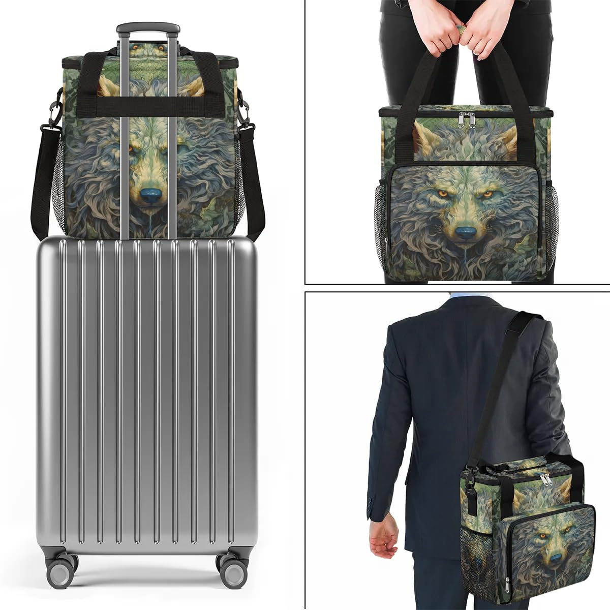 CFERSAN wolf animal vintage Coffee Maker Carring Bag Travel Carrying Storage Tote Bag Compatible with Keurig K-Mini or K-Mini Plus Portable Single Serve Coffee Brewer Case with Pockets for K-cup Pods