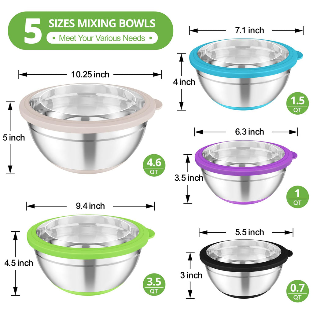 TeamFar Mixing Bowls, Salad Bowls with Transparent Airtight Lids, Colorful