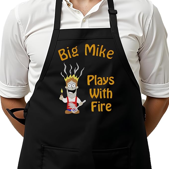 Personalized Chef Apron for Men, Custom Embroidered Design, Professional Kitchen Cooking BBQ Grilling for Dad, Decorated in USA