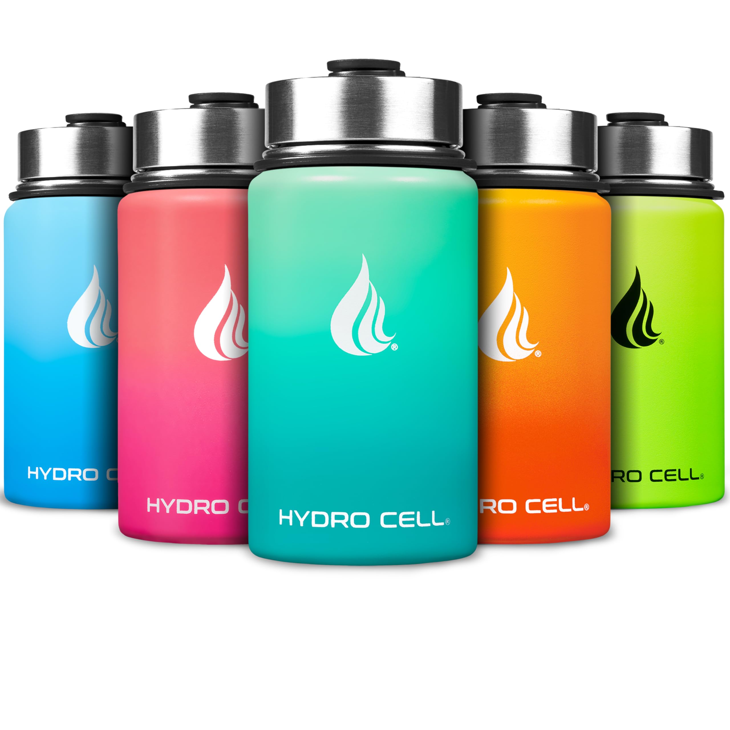 HYDRO CELL Stainless Steel Insulated Water Bottle with Straw - For Cold & Hot Drinks - Metal Vacuum Flask with Screw Cap and Modern Leakproof Sport Thermos for Adults (Mint/Green 14oz)