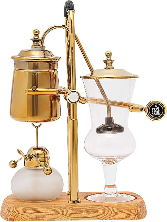 EDUJUAN 400ML Coffee Maker Belgian Luxury Royal Family Balance Syphon Coffee Maker Belgium Siphon Brewer Elegant Design Retro-Style Gravity Vintage Coffee Maker Vacuum Brewing System Copper