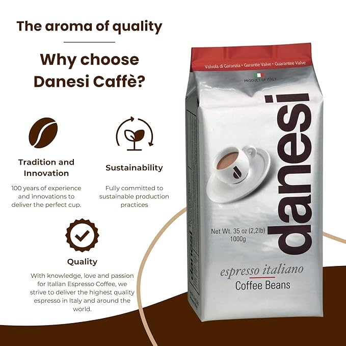 Danesi Caffe Italian Whole Coffee Beans - Espresso Coffee Beans and Medium Roast Whole Bean - Classic (4.4 lb)