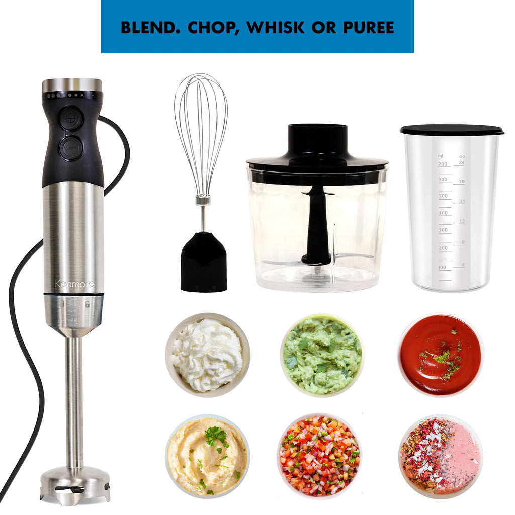 Kenmore Immersion Blender - Handheld Stick Mixer, Electric Hand Blender with Stainless Steel Shaft, Whisk, Variable Speed for Smoothies, Milkshakes, Baby Food, Puree, Batidora de Inmersión