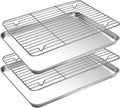 Small Baking Sheet with Cooling Rack Set [2 Baking Pans + 2 Wire Racks], CEKEE Stainless Steel Cookie Sheets for Baking, Heavy Duty & Dishwasher Safe Baking Sheets for Oven, Size 9 x 7 x 1 Inch