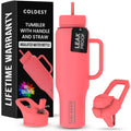 Coldest Tumbler with Handle and Straw - 100% Leak Proof Insulated Tumbler with Lid and Straw (3 Lids) - Stainless Steel Tumblers for Women & Men - Cup Holder Friendly Base, 46 oz (The Cardinal)