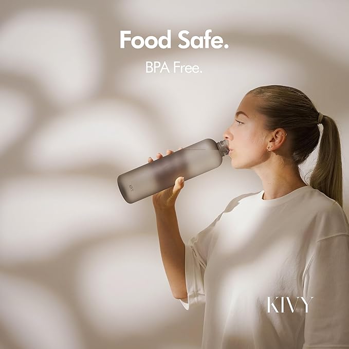 KIVY Slim Water Bottle 32oz [Lightweight & Shatterproof] Fits Backpack & Cupholder for Travel, Sports, School, Gym - Dark green water bottle no straw - Gym water bottle screw top - Dishwasher Safe